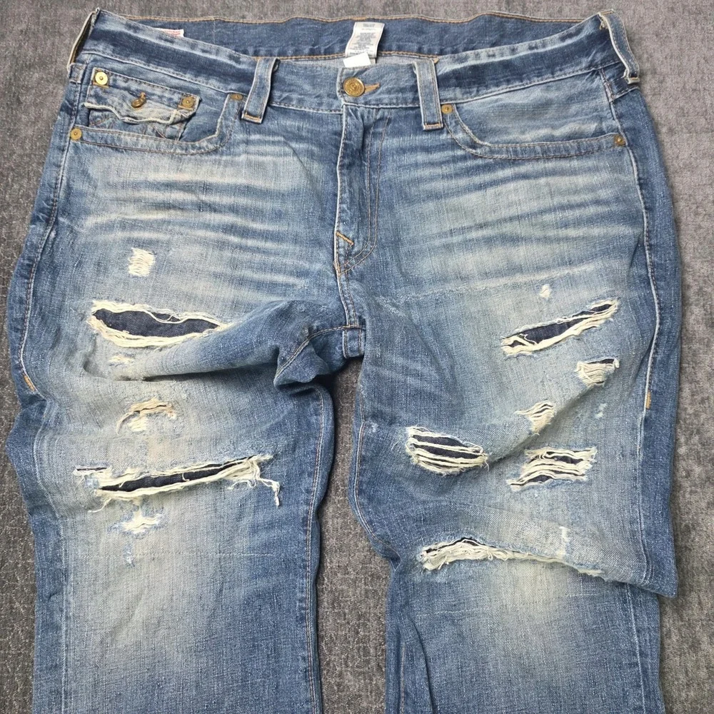 True Religion Jeans Ricky Baggy Flap Pocket Mens 38 Fits 41x35 USA Distressed